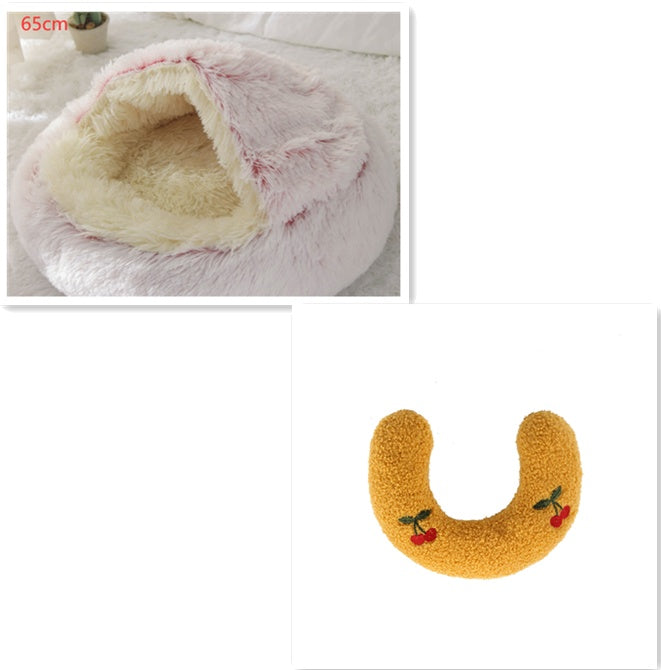 2 In 1 Round Plush Warm Pet Winter Bed House