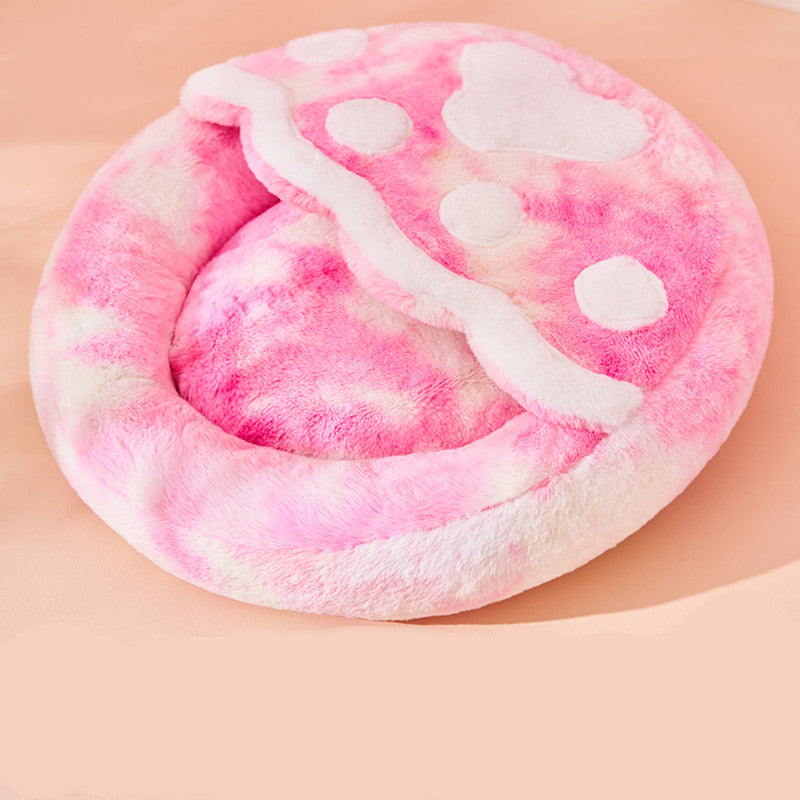 Enclosed Warm Winter Plush Pet Sleeping Bed