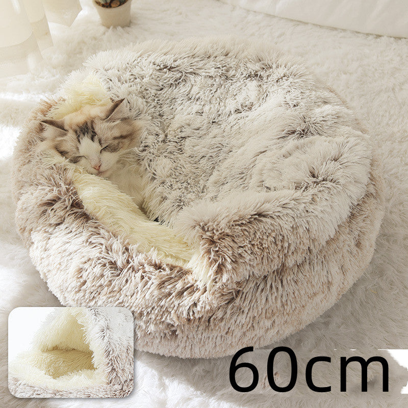 2 In 1 Round Plush Warm Pet Winter Bed House