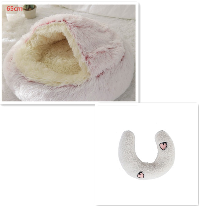 2 In 1 Round Plush Warm Pet Winter Bed House
