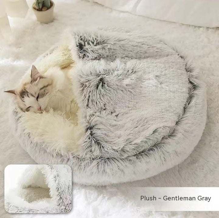 2 In 1 Round Plush Warm Pet Winter Bed House