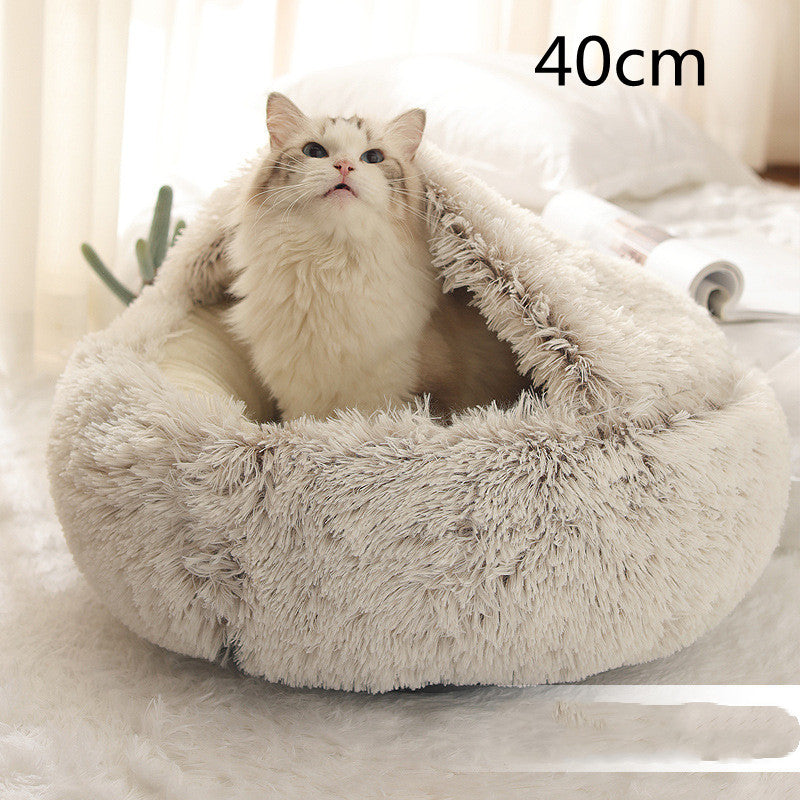 2 In 1 Round Plush Warm Pet Winter Bed House