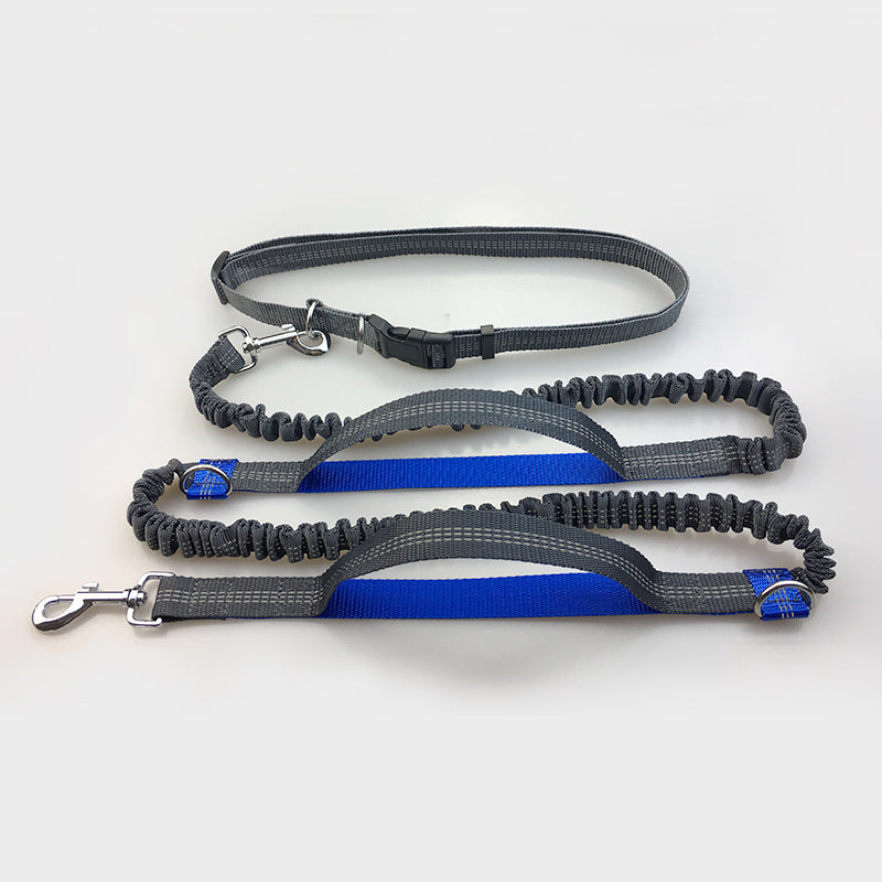 Reflective Dual Elastic Pet Running Leash With Traction Control