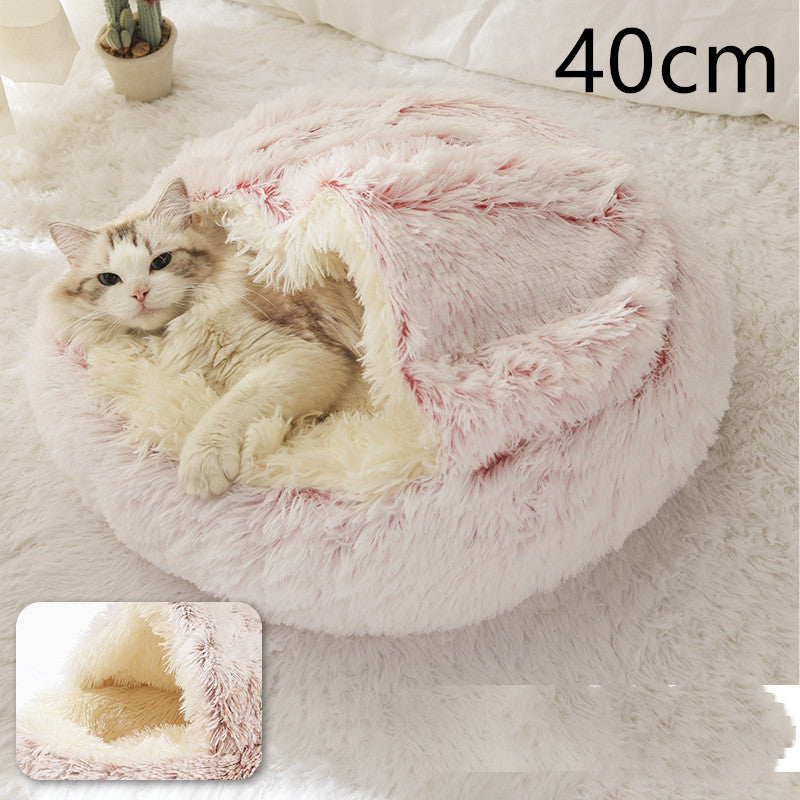 2 In 1 Round Plush Warm Pet Winter Bed House