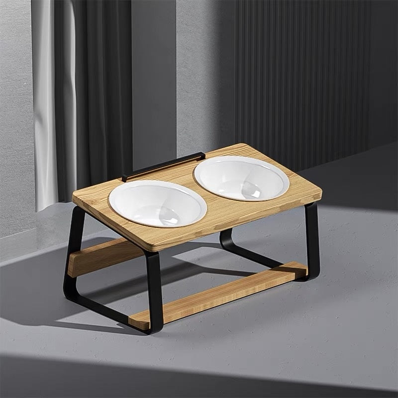 Ceramic Double Bowl Pet Water Feeding Station Cervical Spine Support