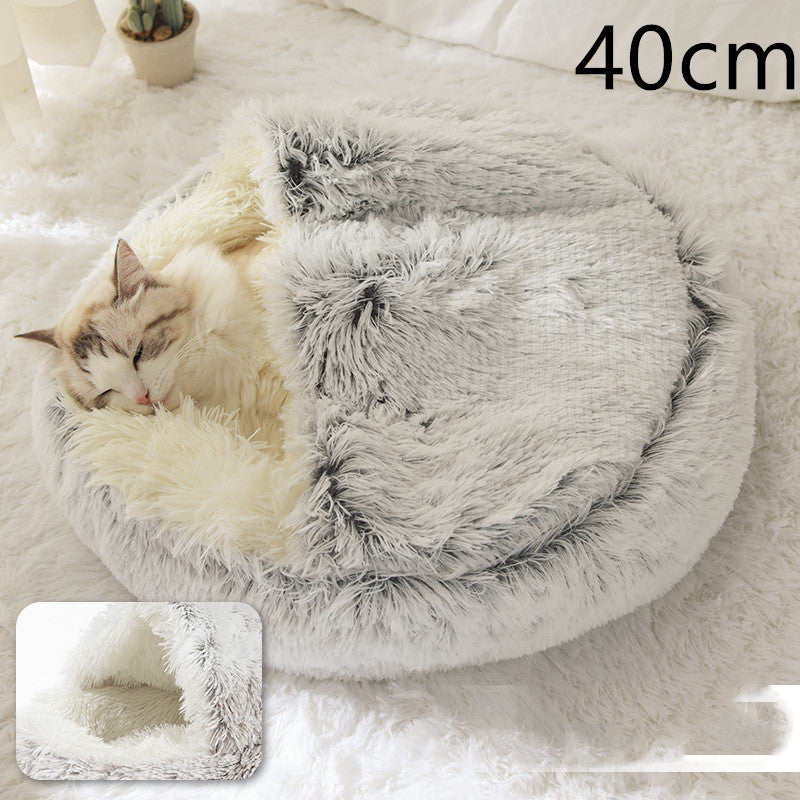 2 In 1 Round Plush Warm Pet Winter Bed House