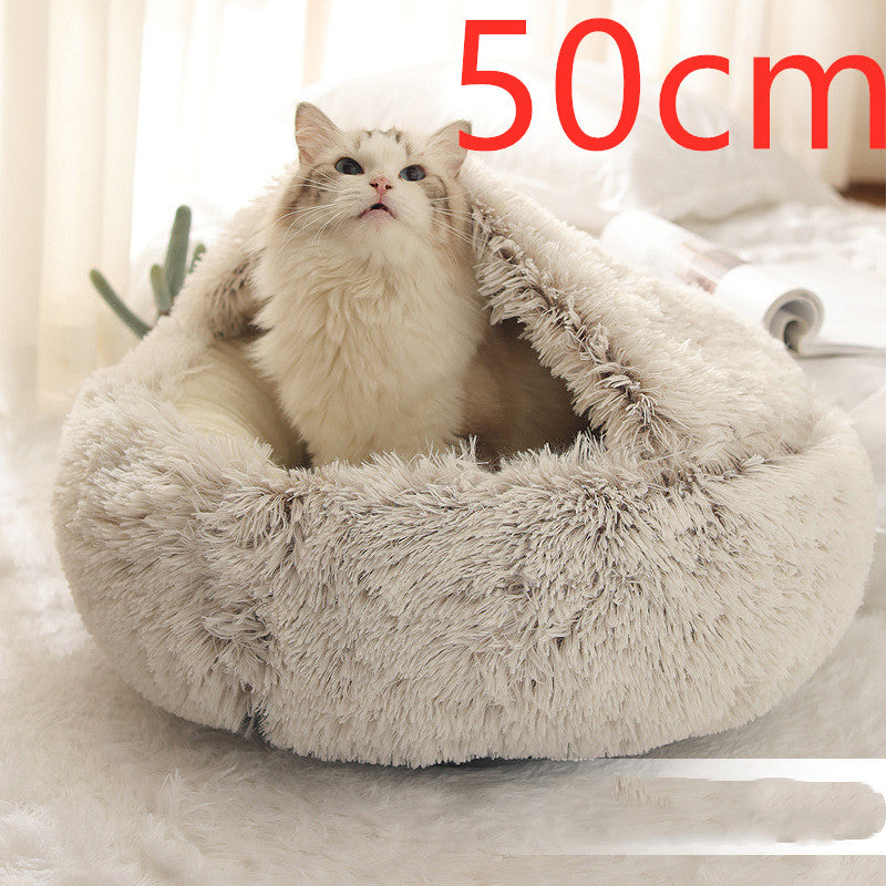2 In 1 Round Plush Warm Pet Winter Bed House