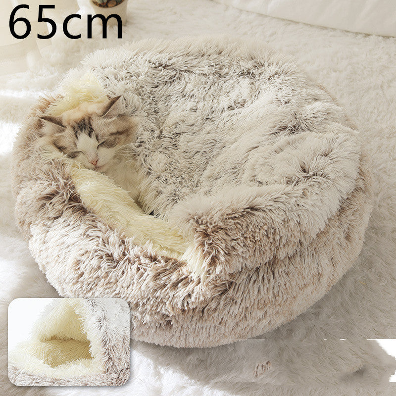 2 In 1 Round Plush Warm Pet Winter Bed House