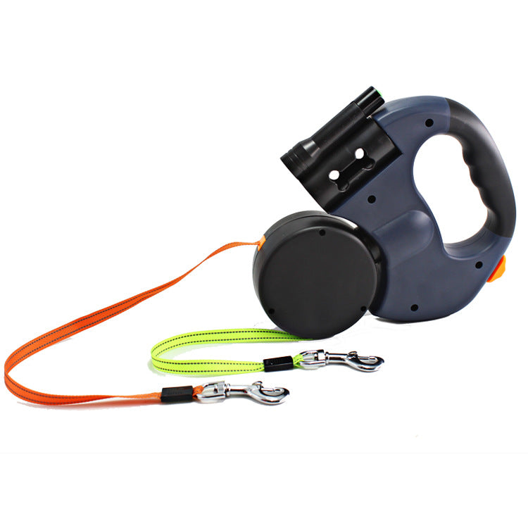 Dual Head Retractable Pet Leash With Flashlight And Bag Dispenser