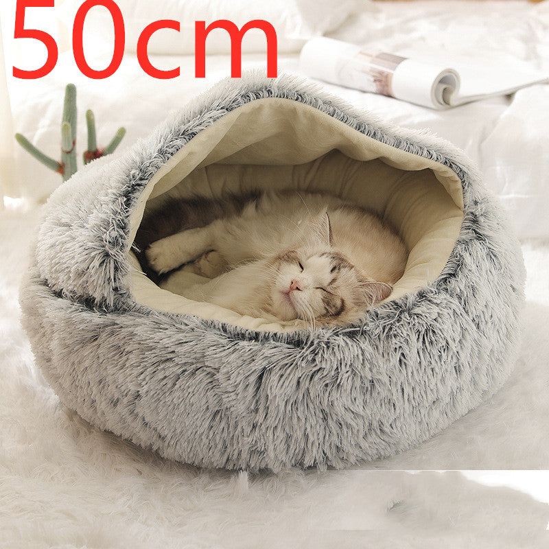 2 In 1 Round Plush Warm Pet Winter Bed House