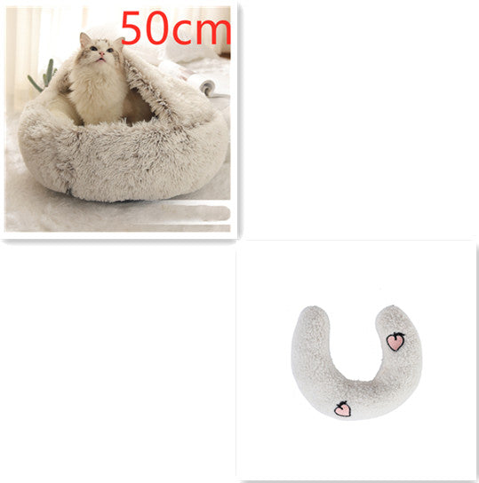 2 In 1 Round Plush Warm Pet Winter Bed House