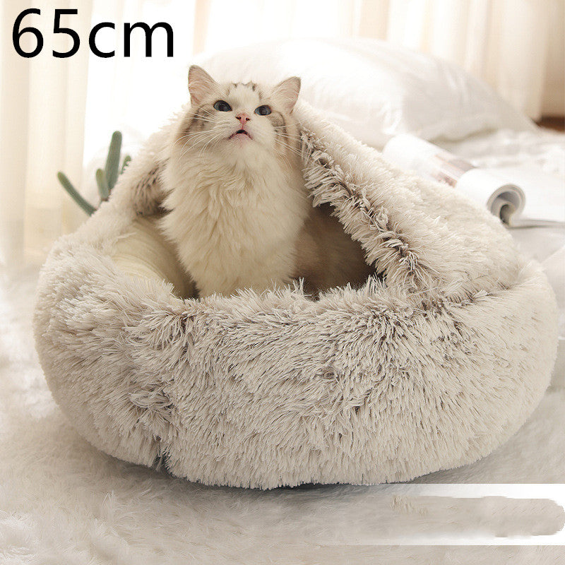 2 In 1 Round Plush Warm Pet Winter Bed House