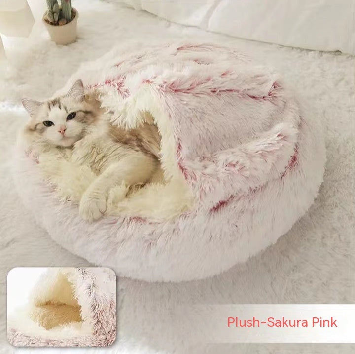 2 In 1 Round Plush Warm Pet Winter Bed House
