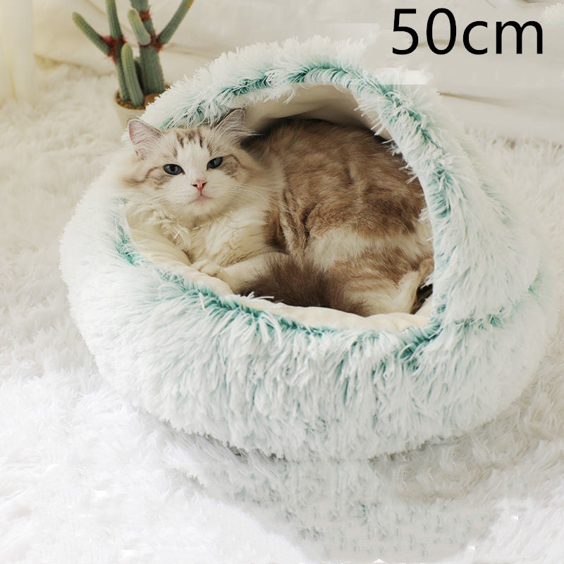 2 In 1 Round Plush Warm Pet Winter Bed House