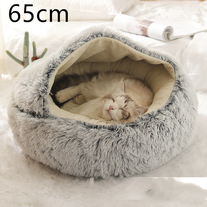 2 In 1 Round Plush Warm Pet Winter Bed House