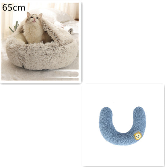 2 In 1 Round Plush Warm Pet Winter Bed House