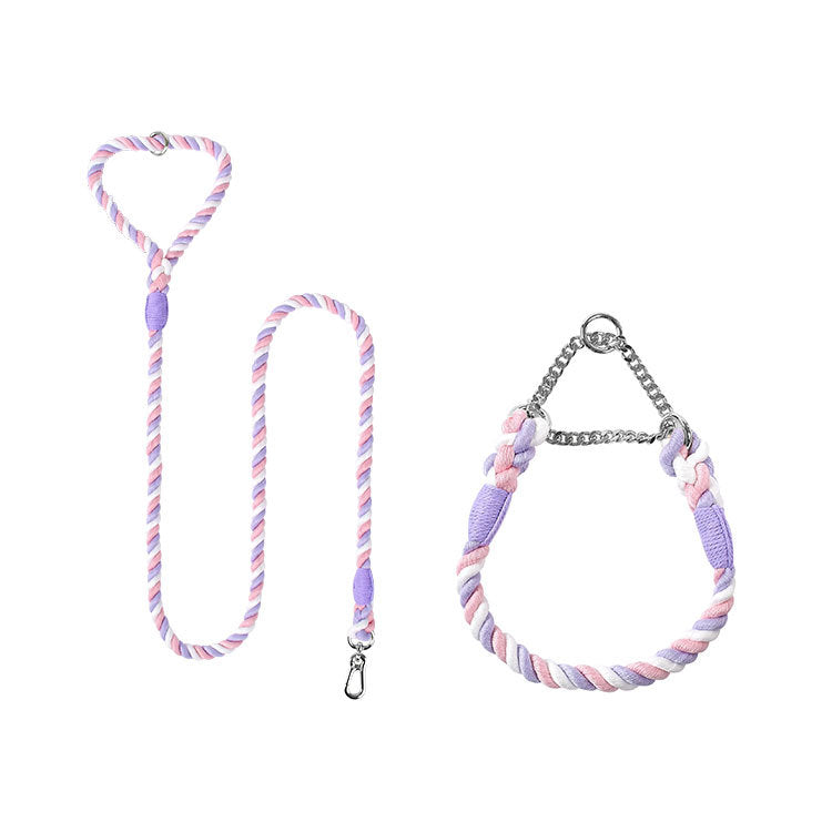 Woven Cotton Pet Leash And Collar Set Durable Comfortable