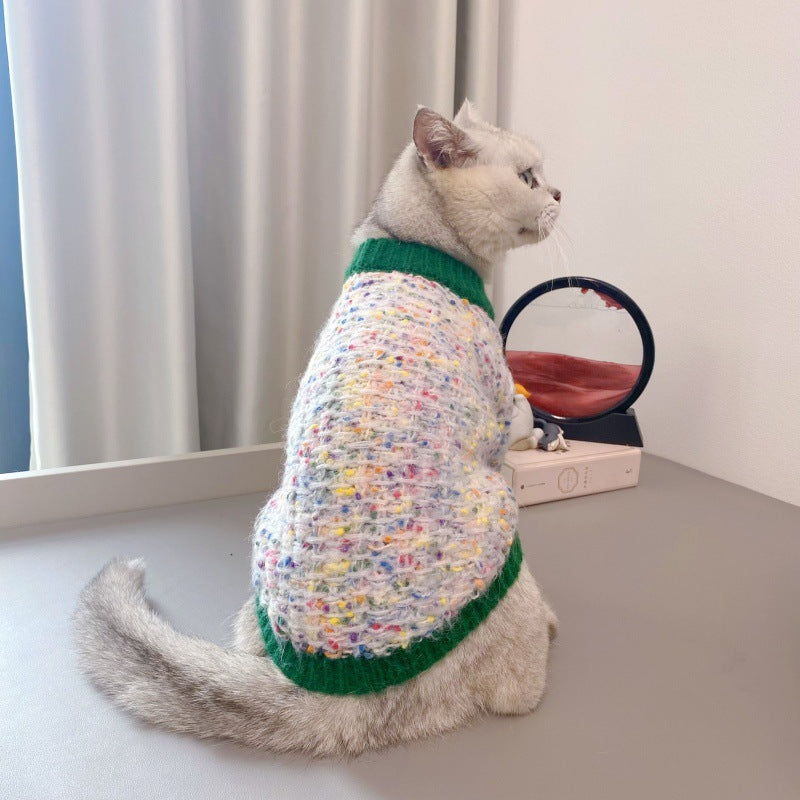 Color Block Pet Cardigan Sweater Warm Outfit