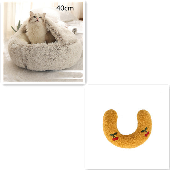 2 In 1 Round Plush Warm Pet Winter Bed House