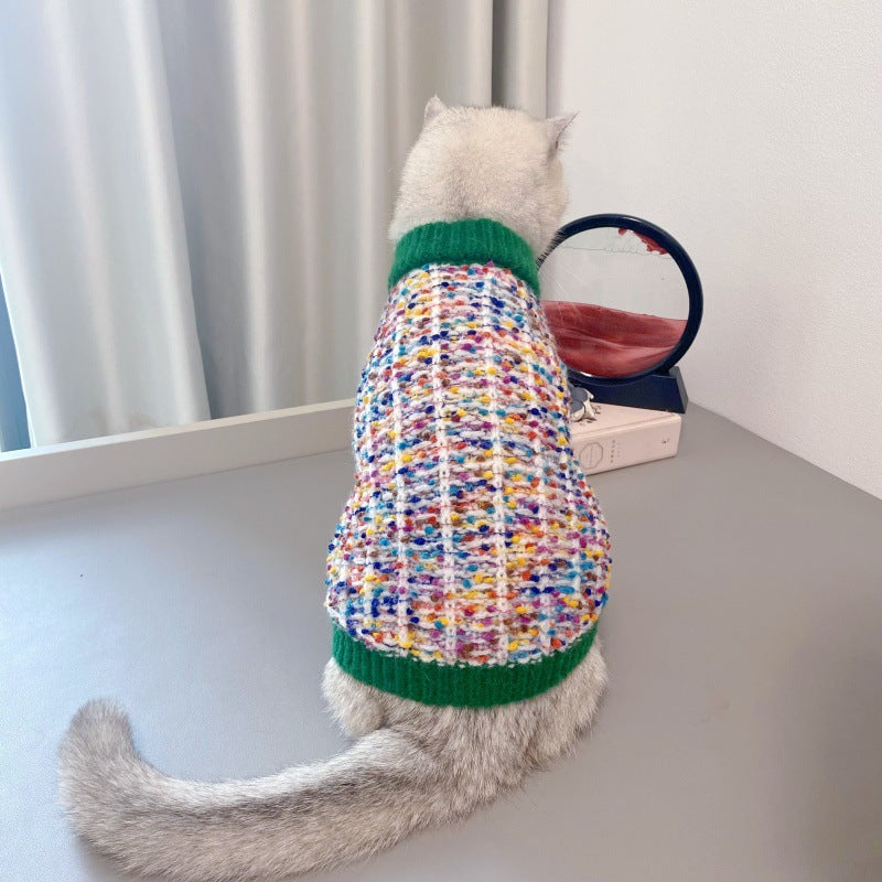 Color Block Pet Cardigan Sweater Warm Outfit