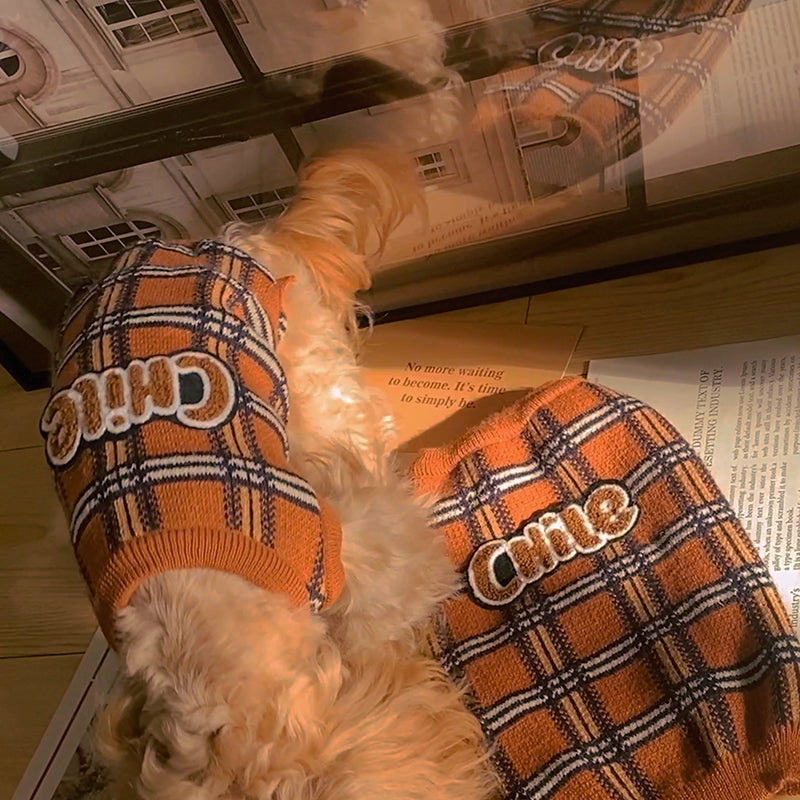 Vintage Plaid Pet Sweater Cozy Warm Clothing