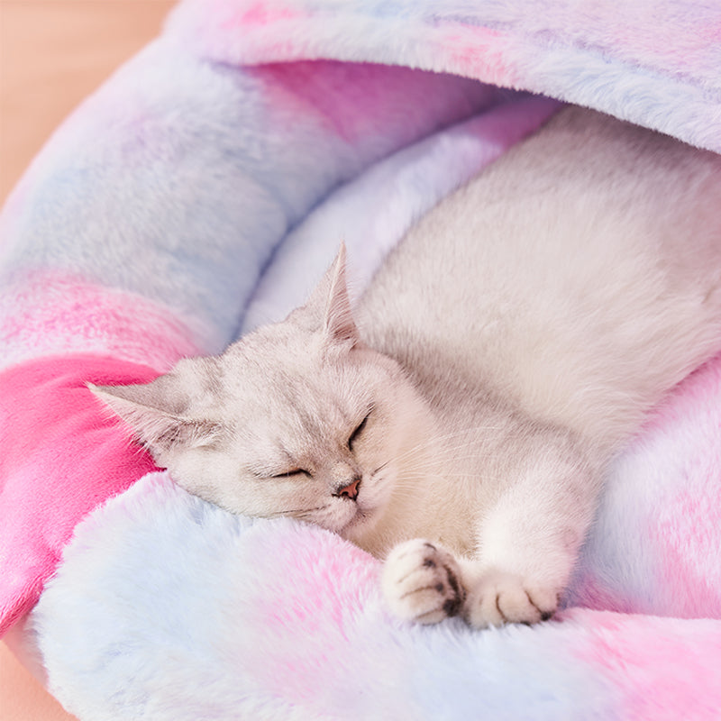 Enclosed Warm Winter Plush Pet Sleeping Bed