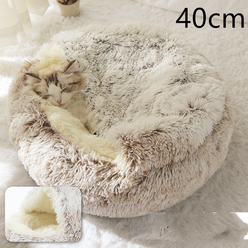 2 In 1 Round Plush Warm Pet Winter Bed House