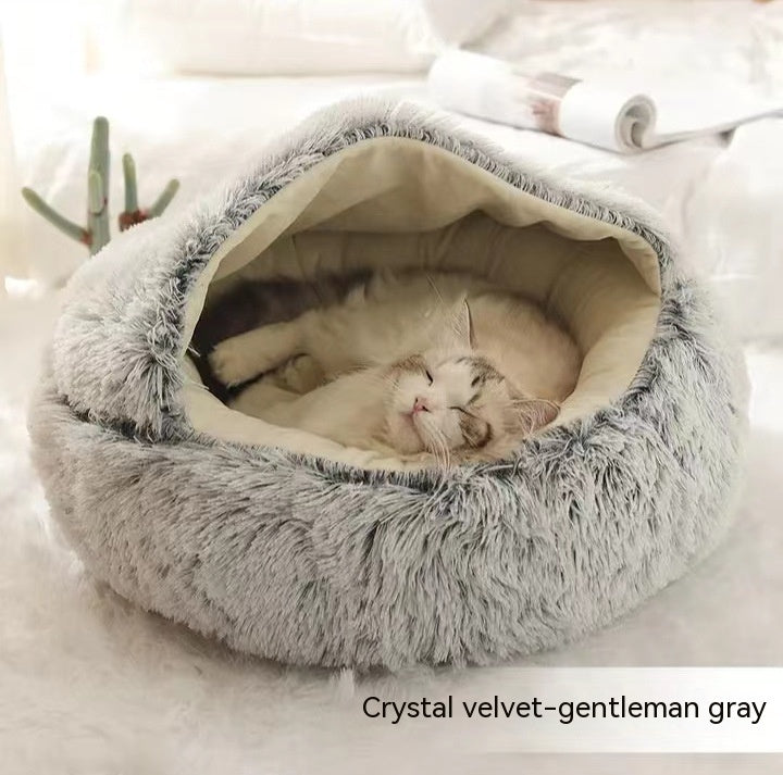 2 In 1 Round Plush Warm Pet Winter Bed House