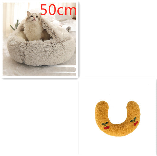2 In 1 Round Plush Warm Pet Winter Bed House