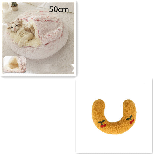 2 In 1 Round Plush Warm Pet Winter Bed House