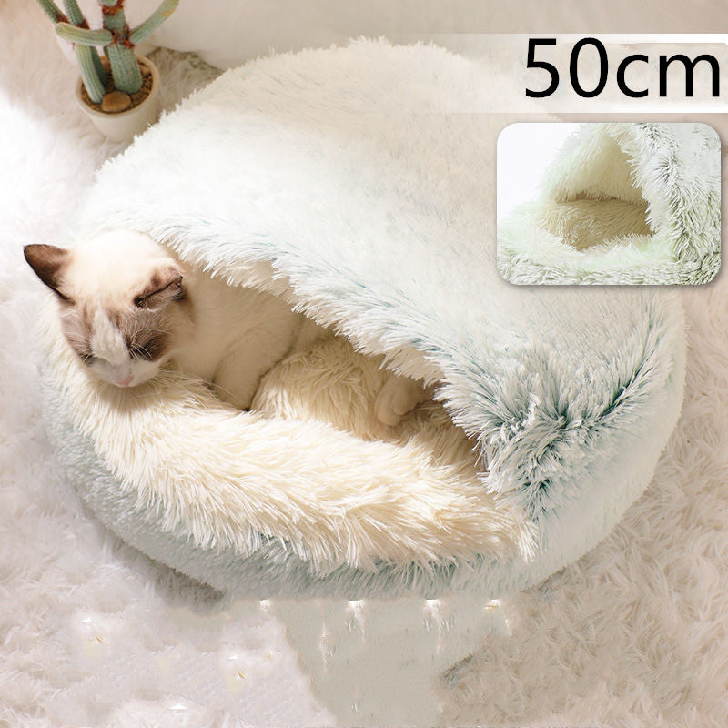 2 In 1 Round Plush Warm Pet Winter Bed House