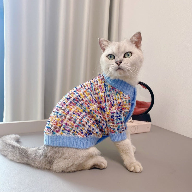 Color Block Pet Cardigan Sweater Warm Outfit