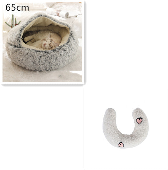 2 In 1 Round Plush Warm Pet Winter Bed House
