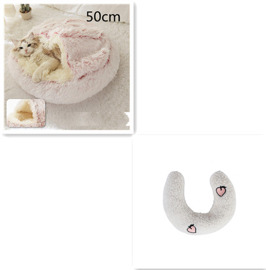 2 In 1 Round Plush Warm Pet Winter Bed House