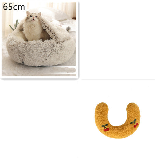 2 In 1 Round Plush Warm Pet Winter Bed House