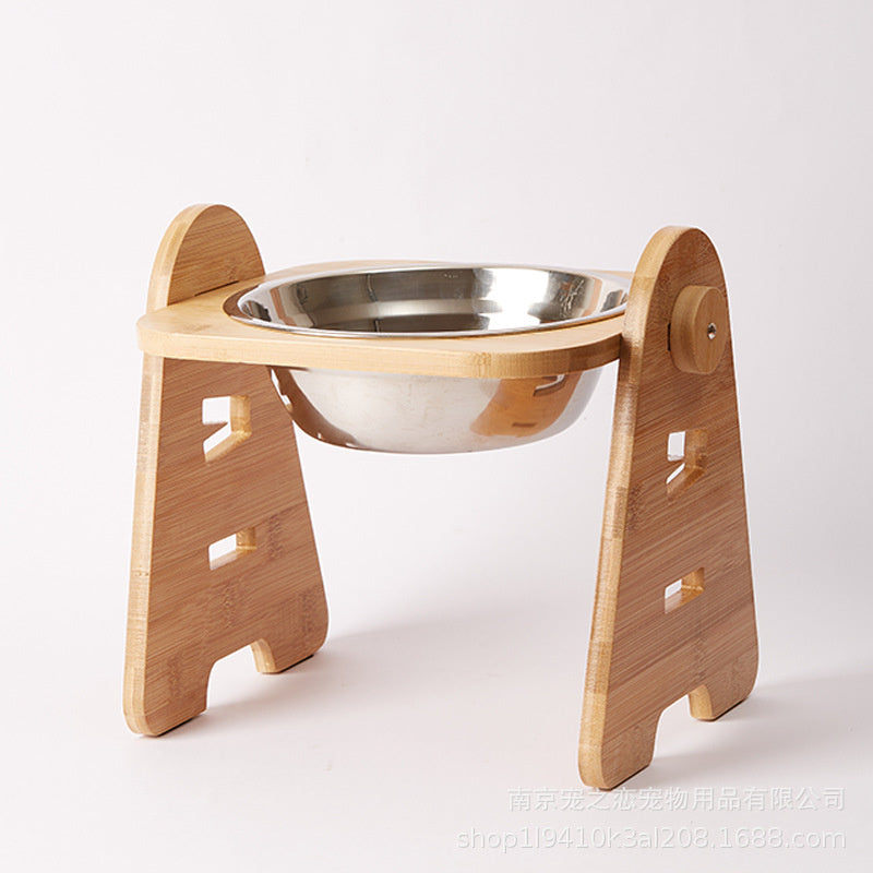 Pet Bamboo Stand Double Stainless Steel Feeding Bowl