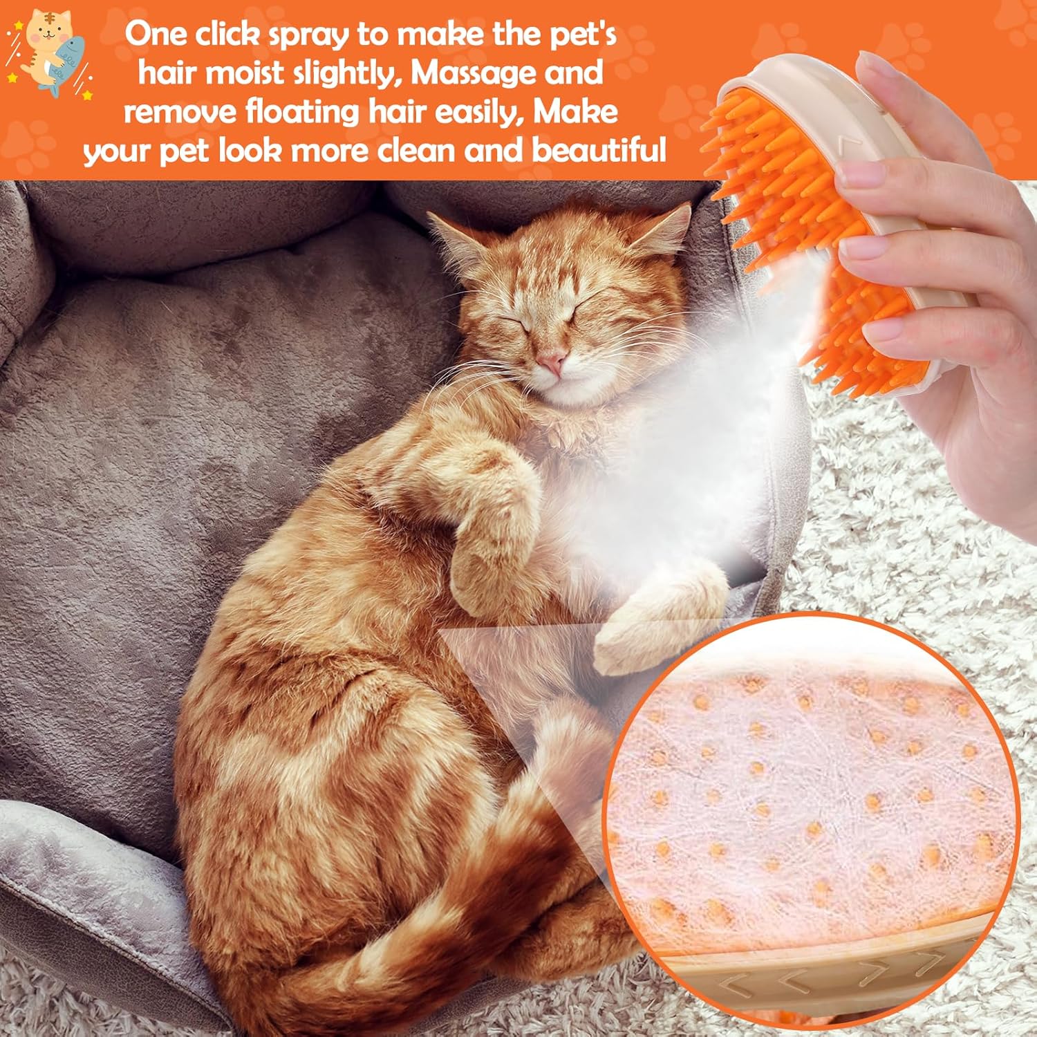 4 In 1 Pet Steam Grooming Brush Hair Removal Tool