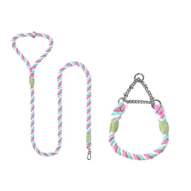 Woven Cotton Pet Leash And Collar Set Durable Comfortable