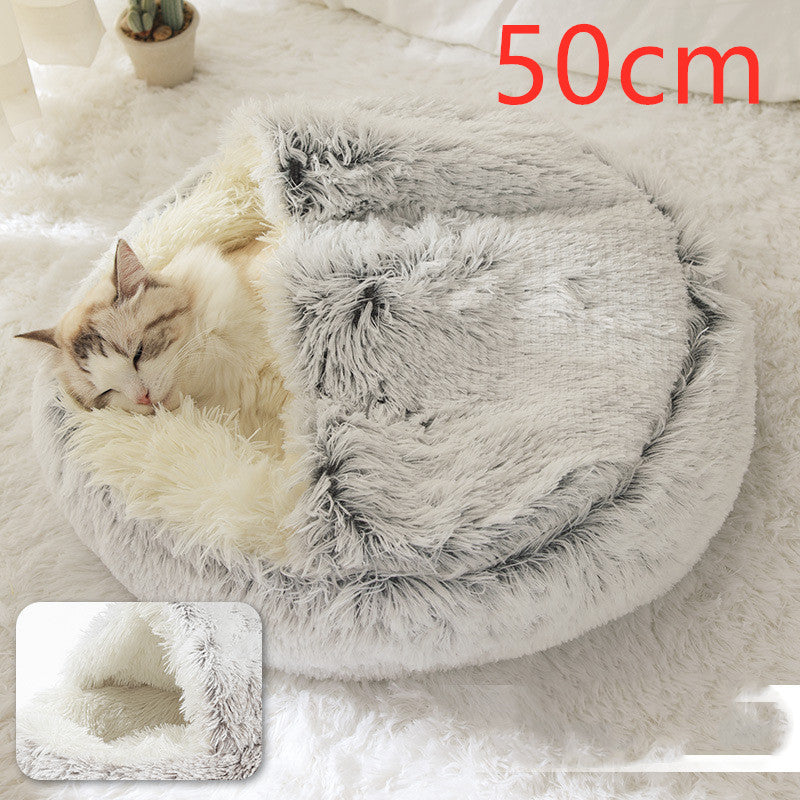 2 In 1 Round Plush Warm Pet Winter Bed House