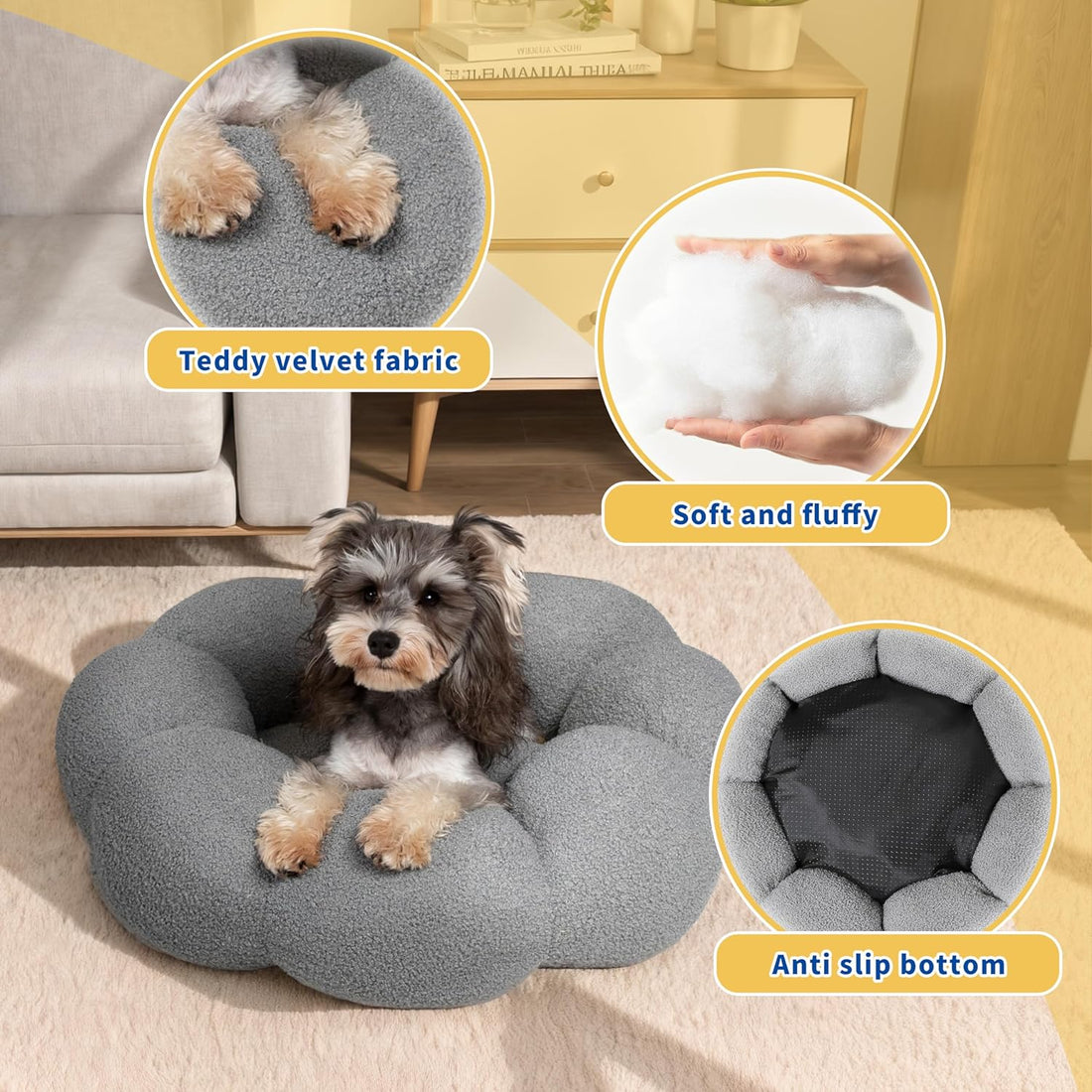 Fluffy Round Calming Plush Donut Pet Bed With Non Slip Base