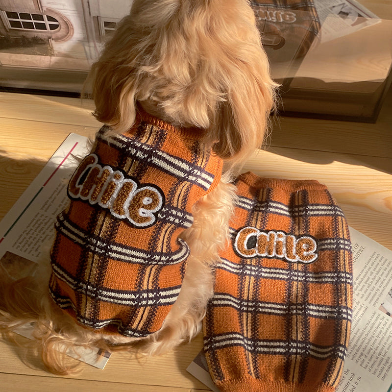 Vintage Plaid Pet Sweater Cozy Warm Clothing