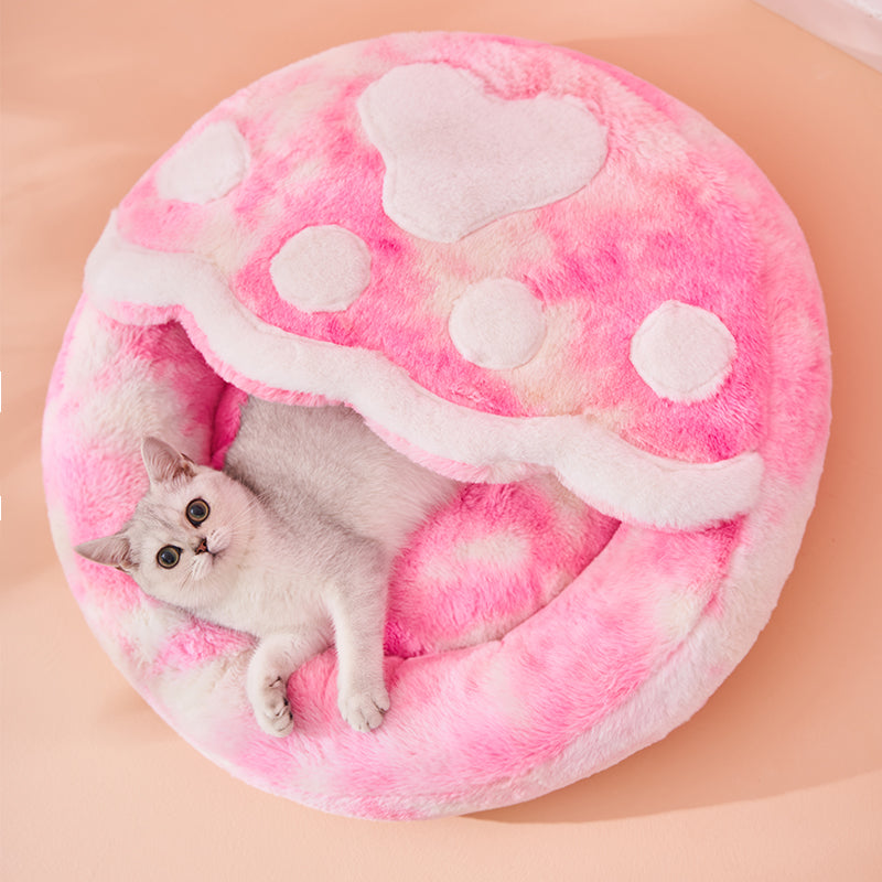 Enclosed Warm Winter Plush Pet Sleeping Bed