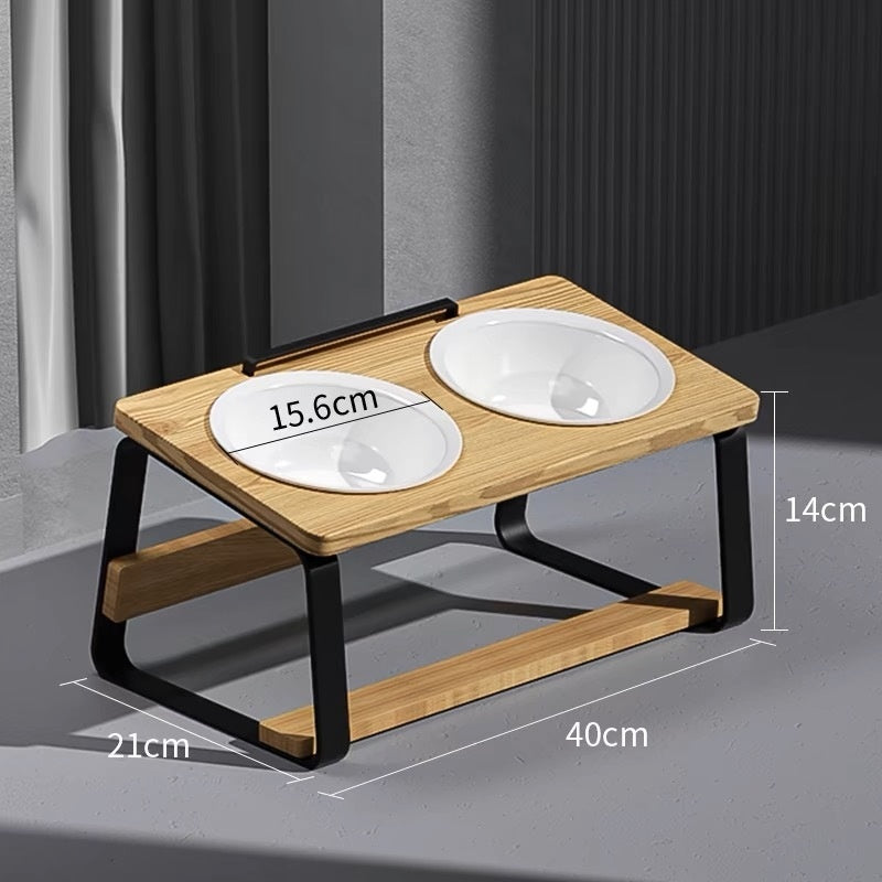 Ceramic Double Bowl Pet Water Feeding Station Cervical Spine Support