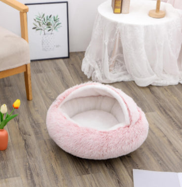 2 In 1 Round Plush Warm Pet Winter Bed House