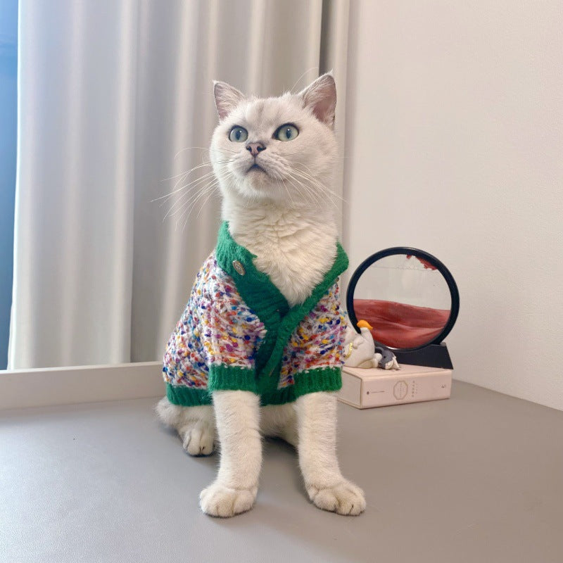 Color Block Pet Cardigan Sweater Warm Outfit
