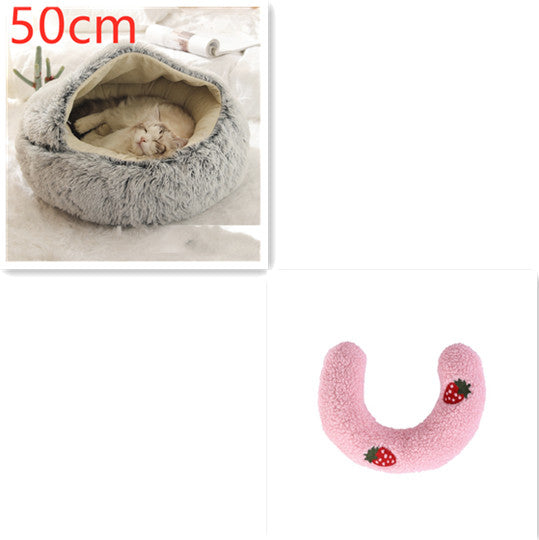 2 In 1 Round Plush Warm Pet Winter Bed House