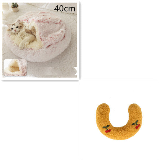 2 In 1 Round Plush Warm Pet Winter Bed House