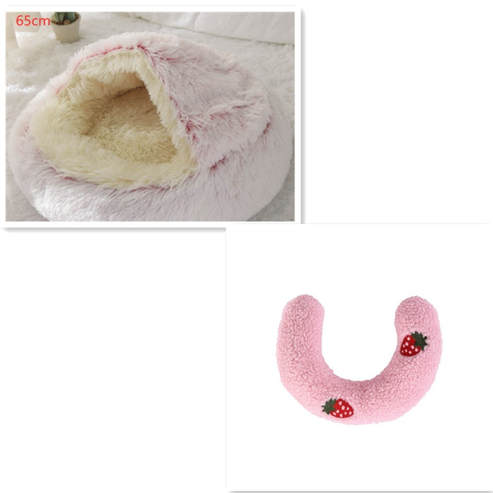 2 In 1 Round Plush Warm Pet Winter Bed House