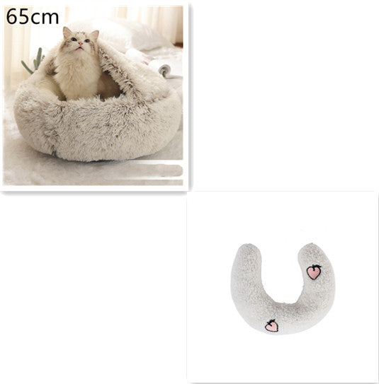 2 In 1 Round Plush Warm Pet Winter Bed House