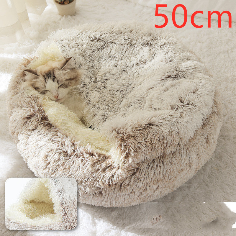 2 In 1 Round Plush Warm Pet Winter Bed House
